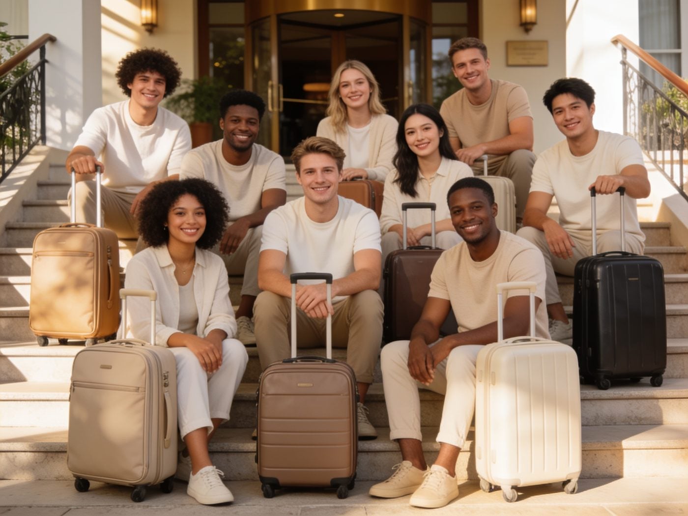 A club group gathered with their luggage before a sports trip